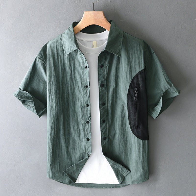 Mountain Outdoor Color Matching Short Sleeve Shirt Men's American Style