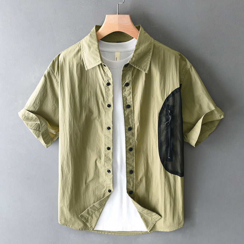 Mountain Outdoor Color Matching Short Sleeve Shirt Men's American Style